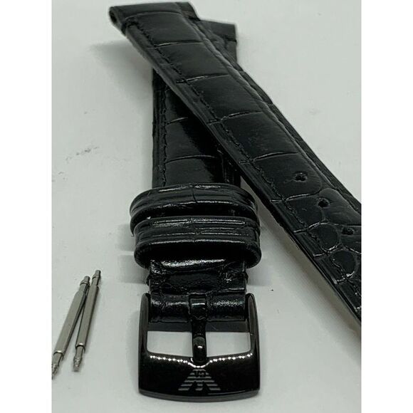 Emporio Armani Authentic 14mm all black genuine leather watch Band with pins L70 - Picture 5 of 10